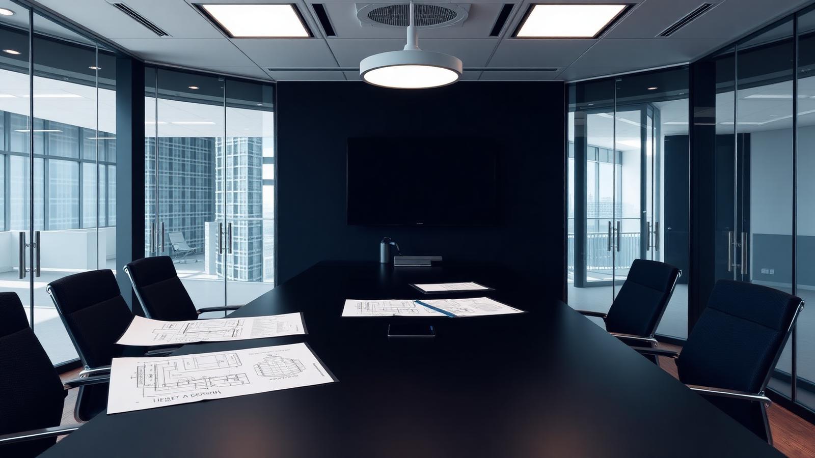 Technical compliance briefing room with facility drawings